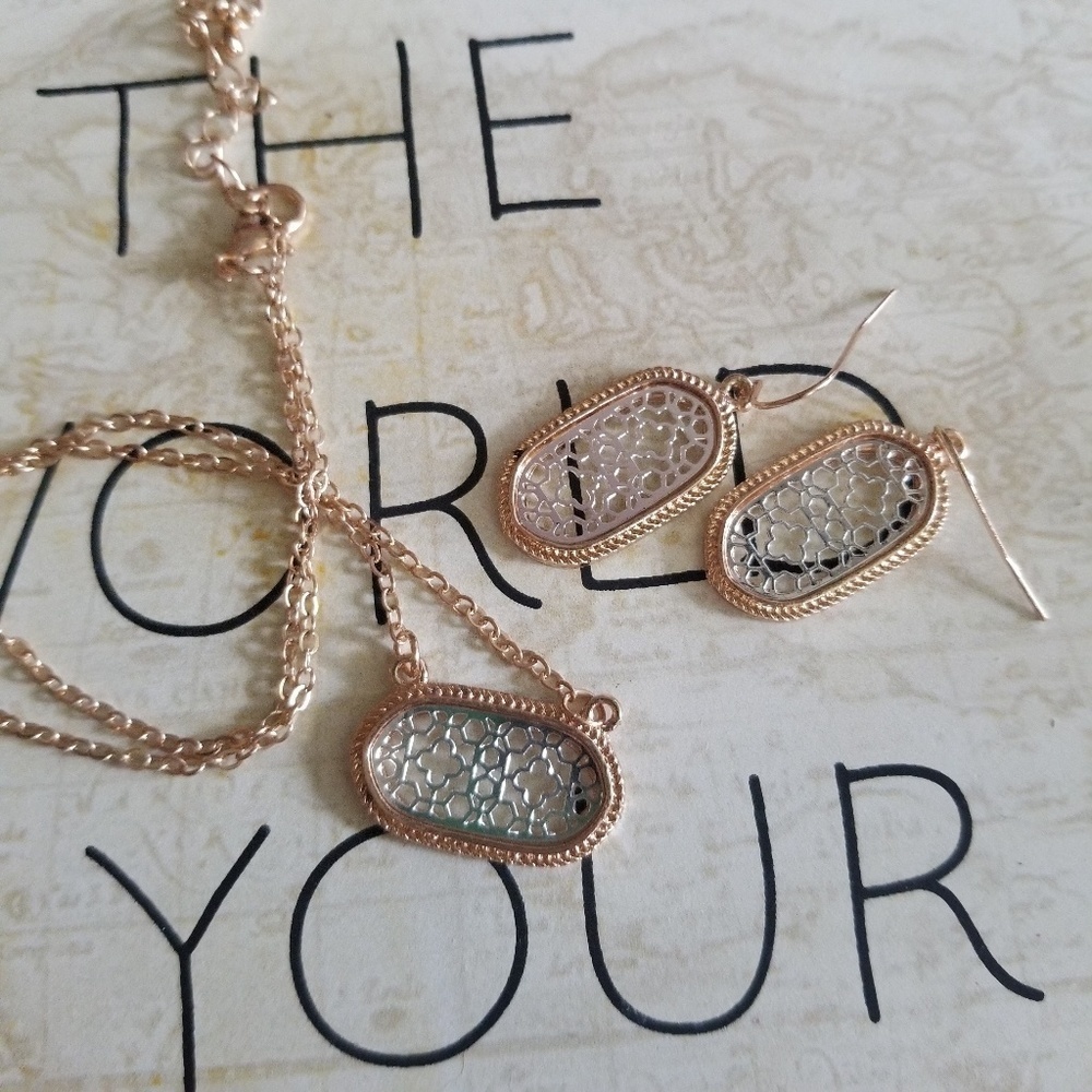 Necklace and Earring Set in Silver and Goldtone